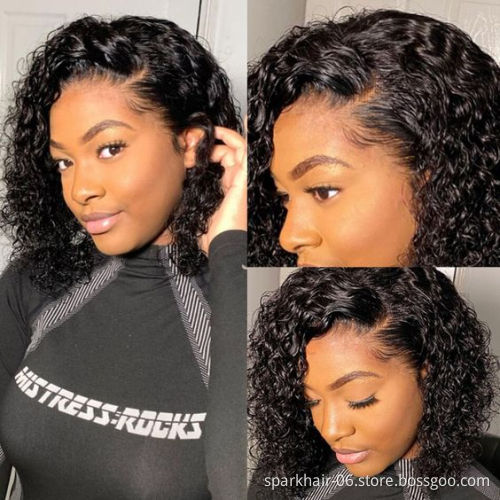 Wholesale Curly Wave Short Bob Wigs Human Hair Transparent Lace Closure Wig Raw Virgin Remy Hair Lace Wigs For Black Women